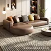 Sofá rinconero grande para sala de estar con forma única, chaise longue con forma de arco redondeado, sofá de cuero suave de algodón afelpado relleno de plumón