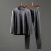 Roupa íntima térmica macia e amigável à pele, de lã e seda, para o inverno, masculina, simples, gola redonda, base, roupas e calças de outono