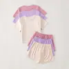Comercio Exterior Transfronterizo Estilo Europeo y Americano Conjunto de Seis Piezas de Ropa para el Hogar de Verano para Mujer Camiseta de Color Sólido con Cuello Redondo y Pantalones Cortos Pijama
