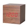 Reloj de madera LED con control de voz inteligente, cuadrado, compacto, digital, temperatura y humedad, reloj despertador electrónico multicolor