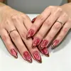 Uñas de Arte de Uñas Más Vendidas Transfronterizas, Uñas Postizas Sencillas, Estilo Fresco, Uñas Almendradas de Longitud Media, Uñas Postizas Color Sólido Ojo de Gato Venta al por Mayor