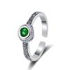 Anillo Abierto con Patrón de Estilo Coreano, Diseño Personalizado para Combinar con Todo, Galvanoplastia Retro, Micro-incrustado con Zircón Verde Redondo