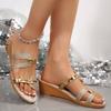 Comercio Exterior Talla Grande Combinación de Colores Tacón Medio Suela Gruesa Pantuflas para Mujer Transfronterizo Nuevo Tacón de Cuña Punta Abierta Sandalias de Playa Suministro Wish