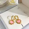 Brincos Seiko Coração Trevo de Quatro Folhas Borda de Contas Metálicas Ágata Concha Natural Brincos Coração Pêssego Brincos Elegantes Estilo Ins