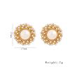 Aretes Redondos Retro Europeos y Americanos Transfronterizos con Incrustaciones de Perlas para Mujer Accesorios de Acero Inoxidable Joyería Galvanizada Fabricante Venta al por Mayor
