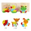 Quebra-Cabeça 3D de Animais de Desenho Animado em Madeira para Crianças, Quebra-Cabeça Espessado para Educação Infantil, Brinquedo de Blocos de Construção Educacionais, Fabricante, Atacado