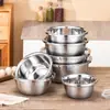 Bacia de Aço Inoxidável Espessada e Aprofundada Bacia para Sopa Doméstica Cozinha Recipiente para Temperos Bacia para Bater Ovos e Bacia para Lavar Macarrão Bacia para Lavar Arroz com Drenagem
