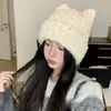 Sombrero de Otoño/Invierno Estilo Coreano para Mujer Sombrero Cálido de Felpa Versátil para Circunferencia de Cabeza Grande Sombrero para el Frío Lindo Sombrero de Lana Tejido con Orejas de Gato