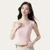 Chaleco térmico de otoño e invierno para mujer con sujetador incorporado, acanalado de Tencel, forrado de polar, versátil top base sin mangas, 260g