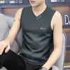 Chaleco sin mangas para hombre con cuello en V Waistel Camiseta sin mangas Hombro ancho Base Pura Marca Seda de Hielo Ropa para Correr Verano Chaleco Waistel