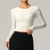 Camiseta Deportiva de Manga Larga para Mujer con Nudo Trasero Hueco, como una Nube, con Almohadillas en el Pecho, Ropa de Fitness para Yoga, Secado Rápido, Adelgazante