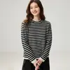 Suéter de Cachemira Pequeño de Punto de Manga Larga para Mujer, Cuello Redondo, Rayas Clásicas, Holgado, Versátil, Capa Base Otoño/Invierno