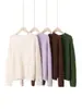 Suéter circular de cachemira para mujer, jersey de cuello redondo, suéter base de seda de morera, tejido versátil de color liso