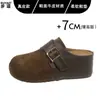 Couro Genuíno Solado Grosso Aumento de Altura Oculto Tamanho Pequeno Sapatos Birkenstock Femininos Bico Fechado Meio Chinelos Mules Slip-on para Exterior Sapatos Únicos