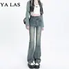 Jeans Retro Estilo Americano Micro-acampanados para Mujer Forma de Pera Cintura Alta Ajustados Elásticos Pantalones Cortos Tipo Horseshoe Spice Girl