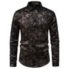 Comercio Exterior Hombres Lujo Ligero Patrón Dorado Solapa Camisa Primavera Otoño Corte Delgado Boda Fiesta Manga Larga Camisa Ropa de Hombre Transfronteriza