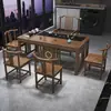 Nuevo juego de mesa de té y sillas de madera maciza estilo chino para balcón de apartamento pequeño, juego para sala de estar de té kung fu para el hogar, mesa de té integrada para preparar té