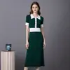 Vestido de Verão Amazon Cross-border Color Block com Gola Lapela de Manga Curta, Cintura Marcada, Emagrecimento, Tricô Feminino, Alta Qualidade, Textura, Para o Trabalho