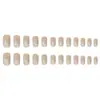 Unhas Longas Estilo Francês com Borda Branca Nude e Flores Azuis, Embelezadas com Manicure Doce e Exquisita, 24 Peças de Adesivos de Unha Prontos