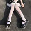 Medias de Rejilla Lolita Blancas y Negras con Diseño de Flor de Rosa, Leggings Adelgazantes para Piernas Hermosas, Pantalones de Malla con Pie para Primavera y Otoño