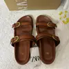 Para Zapatos de Mujer Españoles de Alta Calidad Punta Abierta Hebilla Playa Casual Sandalias Planas Sandalias de Tira Única con Suela Gruesa