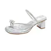 Pantuflas de Verano para Mujer para Combinar con Faldas, Nuevas Sandalias de Verano 2026 con Pedrería, Tacón Grueso de Estilo Francés, Impresionantes Sandalias de Tacón Alto