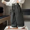 Q037 Pantalones Casuales para Niños Nuevos de Primavera y Otoño Pantalones de Pierna Ancha a Cuadros Pantalones Largos Versátiles Rectos Sueltos para Niños Pantalones Scimitar