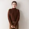 Suéter Feminino de Caxemira com Borda Enrolada Gola Alta Meia Pulôver Outono e Inverno Padrão Onda Nova Tricô Jacquard Manga Longa Base