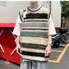 Colete Listrado Contrastante Retrô Estilo Hong Kong Verão Nova Moda Estilo Preguiçoso Camada Costura Vazada nas Costas Malha para Casal