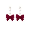 Nuevos Pendientes de Terciopelo Rojo Otoño e Invierno 2023 para Mujer, Pendientes de Lazo con Perlas, Diseño de Nicho, Gama Alta