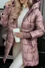 Roupas Femininas Novas de Outono e Inverno 2025 Europeias e Americanas Transfronteiriças Moda Amazon Jaqueta de Algodão de Comprimento Médio com Capuz de Manga Longa e Bolsos com Aba Cor Pura