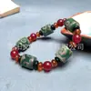 Pulseira de Ágata com Contas Dzi de Três Olhos no Atacado com Contas Cilíndricas, Suprimento para Transmissão ao Vivo de Vendedores de Rua, Pulseira Unissex, Contas Grandes Vermelhas do Período dos Reinos Combatentes Lulutong