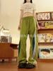 Calça Casual Casual Colorida com Listras Dopamina de Três Barras, Nova para o Verão 2024, Feminina, Costura Solta, Calça Casual Solta