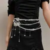 Corrente Corporal Sexy Franja de Pérola Corrente de Metal Cinto de Corrente Múltiplas Camadas Franja Lateral Vestido Corrente de Cintura Decoração de Cintura