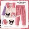 Novos Pijamas Infantis Outono e Inverno Coral Fleece Desenho Animado Estilo Japonês Kulomi Quente Flanela Roupa de Casa para Crianças Médias e Grandes