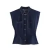 Amazon Comercio Exterior 2026 Verano Más Vendido Camisa de Mezclilla sin Mangas con Solapa y Cintura Ajustada + Conjunto de Pantalones Largos de Mezclilla de Cintura Alta