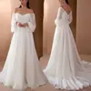 Exportación Europea y Americana Nueva Ropa para Mujer Amazon Nuevo Vestido de Fiesta de Bodas con Escote de Una Línea Manga Larga Falda Larga de Gasa de Color Puro