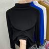 Felpa de molienda antipelusa color liso Joker cuello semi-alto camiseta interior para mujer abrigo cálido interior con felpa una generación de pelo