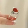 Anillo lingote retro plateado, simple y personalizado, anillo abierto de moneda de cobre rojo del sur estilo chino antiguo, venta directa de fábrica