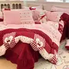 Colcha Acolchada Estilo Fresco de Lana de Leche de Peso Elevado Juego de Cuatro Piezas Invierno Espesado Cálido Coral Fleece Juego de Tres Piezas 4