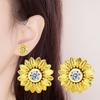 Pendientes de girasol con diamantes chapados en oro rosa de 14 quilates, joyería natural, regalo de aniversario