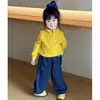 Conjunto de Otoño para Niña 2025 Nuevo Conjunto de Otoño Infantil Sudadera de Color Sólido para Bebé Niña Pantalones de Mezclilla de Lunares Modernos