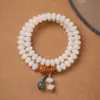 Pulsera de Raíz de Bodhi de Jade Blanco de Múltiples Vueltas 108 Cuentas Rosario Budista Pulsera de Semilla de Bodhi Loto Cadena de Cuentas Mala Wenwan para Hombres y Mujeres