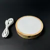 Pantalla táctil LED base de madera maciza iluminada inalámbrica redonda DIY adorno de luz nocturna acrílico cristal pantalla almohadilla de luz