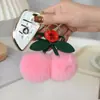 Lindo Llavero Colgante de Piel de Conejo Rex Cereza Peluche Femenino Decoración de Bolso de Coche Regalo Piel Genuina