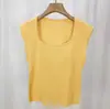 Foto Real em estoque Design Quadrado Cuidado Máquina Manga Curta Feminino Simples Slim Fit Emagrecedor Tendência Fino Malha Top para Mulheres