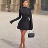 Vestido Sexy de Color Sólido Transfronterizo Europeo y Americano Deseo Puro Alto Nivel Otoño Nuevo Cintura Popular Estilo Hermana Real Falda