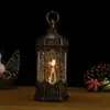 Linterna de Viento Hexagonal Pequeña Retro Navideña Caja de Música de Nieve Adornos Luminosos Navideños Decoraciones para el Hogar Transfronterizo