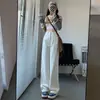 Jeans Feminino de Cintura Alta Wide Leg 2024 Novo Primavera e Outono Reto Solto Forrado com Fleece Pequeno Estreito Calça Mop