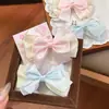 Nuevo Color Macaron Azul y Rosa Pinza para el Cabello de Lazo de Tres Capas Dulce y Linda Pinza Lateral Pinza de Pato para Niña Accesorios para el Cabello